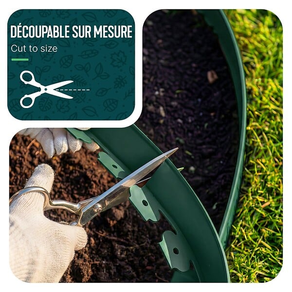 VOUNOT - Bordure de jardin plastique flexible 10m avec piquets vert - large