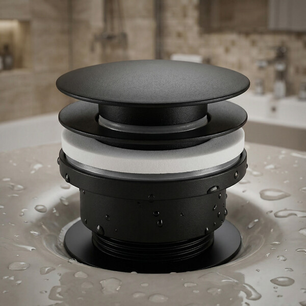 SWISS AQUA TECHNOLOGIES - Bonde clic-clac 5/4 avec trop-plein noir mat pour lavabo et vasque (VF785BL) - large