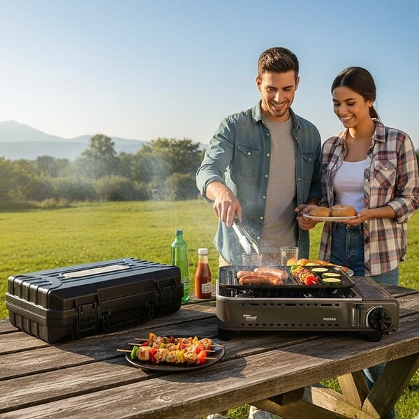 ALPENTECH - Barbecue à gaz Portable Réchaud Grill 1780W Butane Allumage Piezo + Mallette Camping ALPEN - large