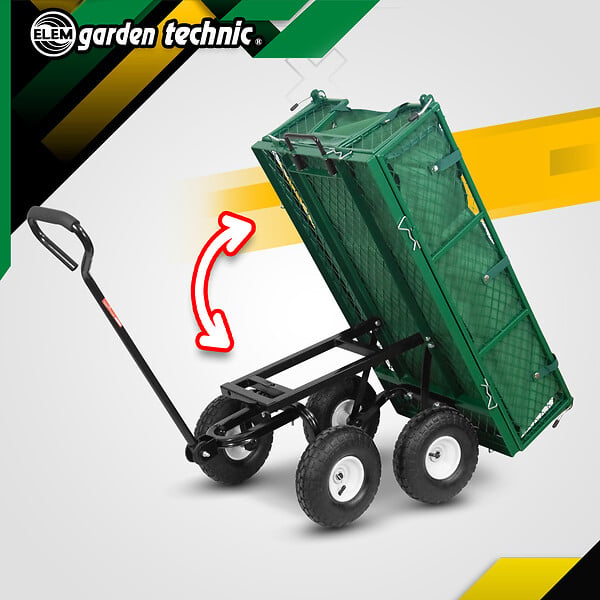 ELEM GARDEN TECHNIC - Chariot de jardin en acier avec bâche amovible et benne basculante  108 x 50 x 95cm - large