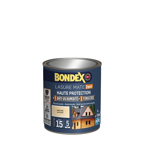BONDEX - Lasure 2en1 bois extérieur - Incolore - Satin - 1L - large