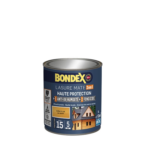 BONDEX - Lasure 2en1 indice 30-5ans Chêne Clair satin - 1L - large