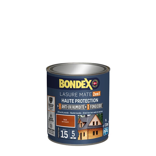 BONDEX - Lasure 2en1 Haute Protection 5 Ans Teck Satin - 1L - large