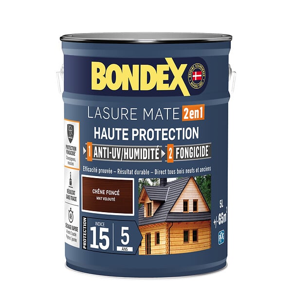 BONDEX - Lasure bois 2en1 5ans - Chêne Foncé - 5L - large