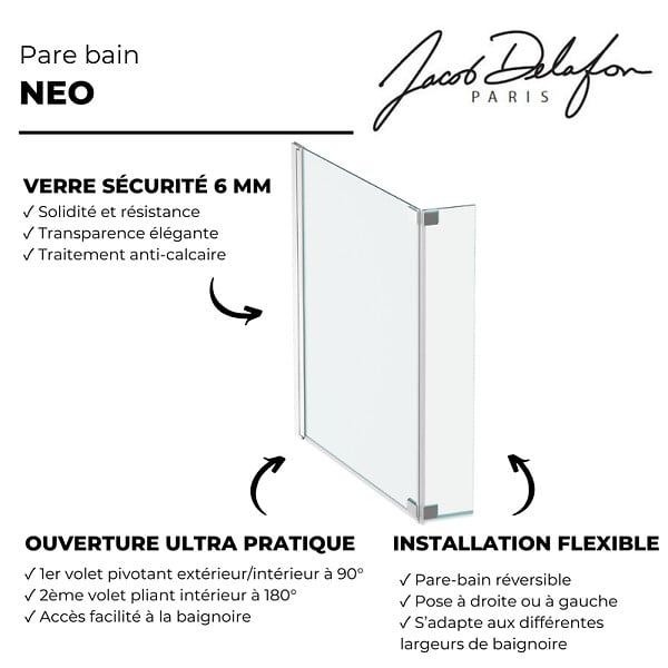 JACOB DELAFON - Pare bain Neo, 2 volets chromé - large