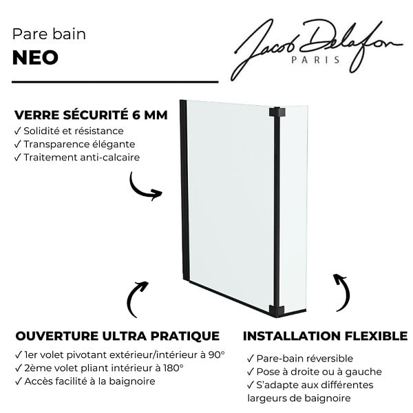 JACOB DELAFON - Pare bain Neo, 2 volets noir mat - large