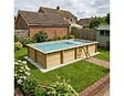 ALTANKA - Piscine hors sol en bois AQUA 8.5 x 4.35 - H.1.45 m avec plage, gris clair, fixations à sceller - BAS7309OSPI2+PLA309 - vignette