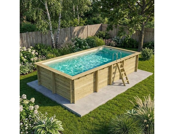 ALTANKA - Piscine hors sol en bois AQUA 7 x 3.75 - H.1.45 m, sable, fixations à sceller - BAS7308OSPI3 - large