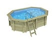 ALTANKA - Piscine hors sol en bois NEMO 4.3 x 3 - H.1.18 m avec plage, bleu pâle, fixations à visser - BAS7302OSPL+PLA302 - vignette