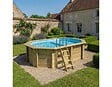ALTANKA - Piscine hors sol en bois NEMO 4.3 x 3 - H.1.18 m avec plage, bleu pâle, fixations à visser - BAS7302OSPL+PLA302 - vignette