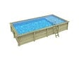 ALTANKA - Piscine hors sol en bois AQUA 8.5 x 4.35 - H.1.45 m avec plage, bleu pâle, fixations à sceller - BAS7309OSPI+PLA309 - vignette