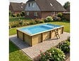 ALTANKA - Piscine hors sol en bois AQUA 8.5 x 4.35 - H.1.45 m avec plage, bleu pâle, fixations à sceller - BAS7309OSPI+PLA309 - vignette