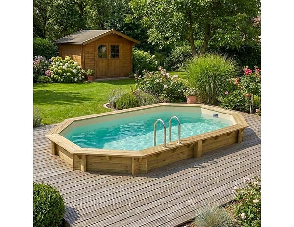 ALTANKA - Piscine hors sol en bois NEMO 5.79 x 3.49 - H.1.45 m, sable, cadre en métal - sans dalle - BAS7304OSPU3 - large