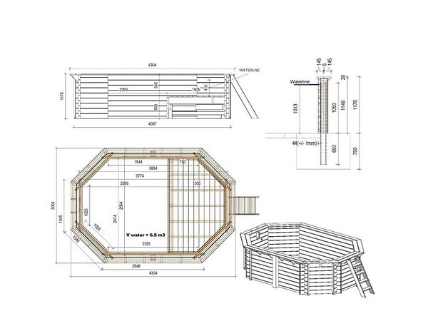 ALTANKA - Piscine hors sol en bois NEMO 4.3 x 3 - H.1.18 m avec plage, sable, fixations à visser - BAS7302OSPL3+PLA302 - large
