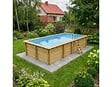 ALTANKA - Piscine hors sol en bois AQUA 7 x 3.75 - H.1.45 m avec plage, bleu pâle, fixations à sceller - BAS7308OSPI+PLA308 - vignette