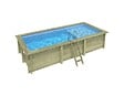 ALTANKA - Piscine hors sol en bois AQUA 6.1 x 2.85 - H.1.31 m avec plage, bleu pâle, fixations à sceller - BAS7307OSPI+PLA307 - vignette
