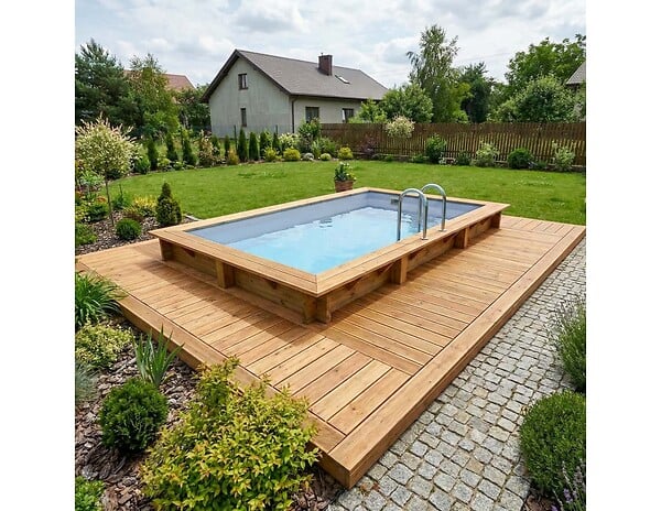 ALTANKA - Piscine hors sol en bois AQUA 4.65 x 2.85 - H.1.24 m, gris clair, fixations à visser - BAS7306OSPL2 - large
