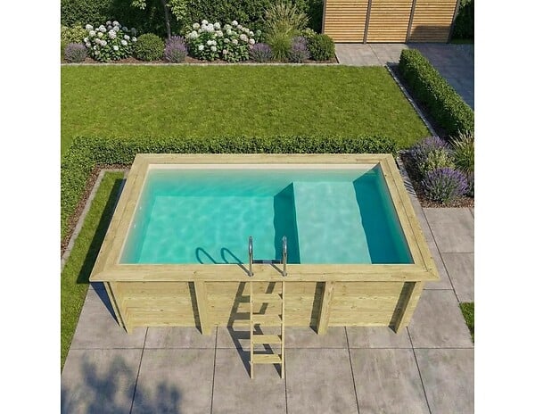 ALTANKA - Piscine hors sol en bois AQUA 4.65 x 2.85 - H.1.24 m avec plage, sable, cadre en métal - sans dalle - BAS7306OSPU3+PLA306 - large