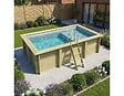 ALTANKA - Piscine hors sol en bois AQUA 4.65 x 2.85 - H.1.24 m avec plage, gris clair, fixations à sceller - BAS7306OSPI2+PLA306 - vignette