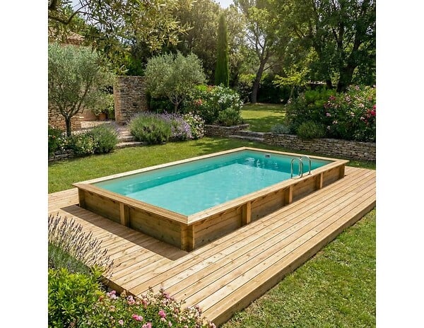 ALTANKA - Piscine hors sol en bois AQUA 8.5 x 4.35 - H.1.45 m, sable, fixations à visser - BAS7309OSPL3 - large