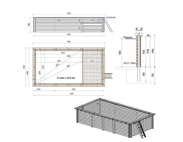 ALTANKA - Piscine hors sol en bois AQUA 7 x 3.75 - H.1.45 m avec plage, sable, fixations à visser - BAS7308OSPL3+PLA308 - large
