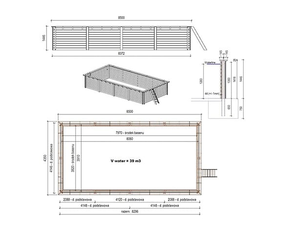 ALTANKA - Piscine hors sol en bois AQUA 8.5 x 4.35 - H.1.45 m, gris clair, fixations à visser - BAS7309OSPL2 - large