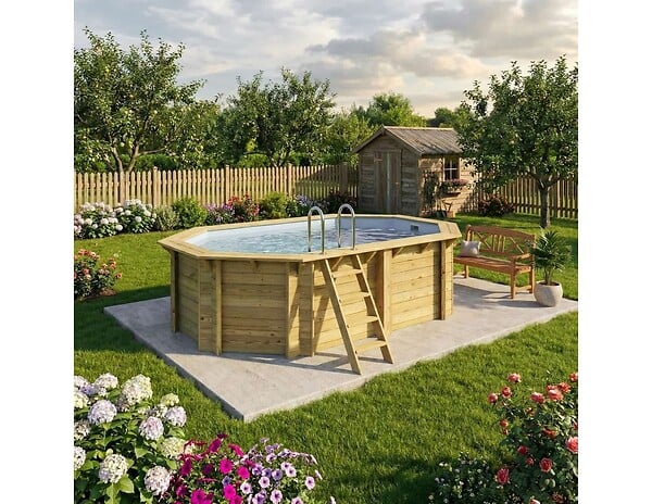 ALTANKA - Piscine hors sol en bois NEMO 4.3 x 3 - H.1.18 m, gris clair, fixations à visser - BAS7302OSPL2 - large