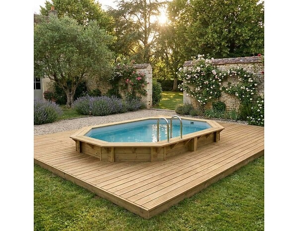 ALTANKA - Piscine hors sol en bois NEMO 4.3 x 3 - H.1.18 m, gris clair, fixations à visser - BAS7302OSPL2 - large