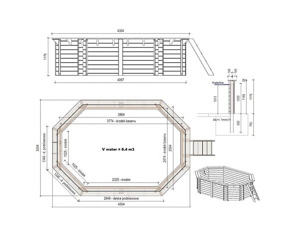 ALTANKA - Piscine hors sol en bois NEMO 4.3 x 3 - H.1.18 m, gris clair, fixations à visser - BAS7302OSPL2 - large