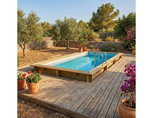 ALTANKA - Piscine hors sol en bois AQUA 6.1 x 2.85 - H.1.31 m, gris clair, fixations à visser - BAS7307OSPL2 - large
