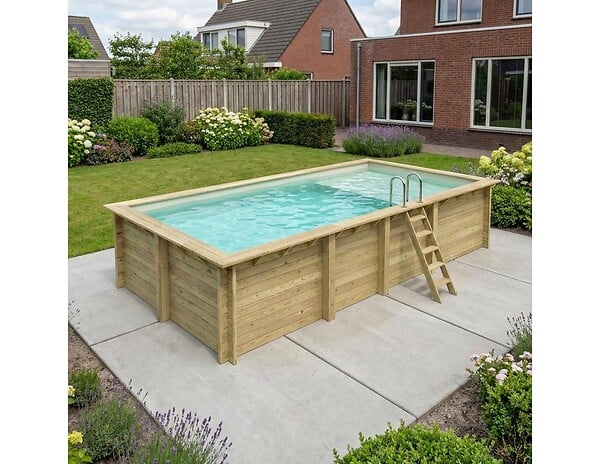 ALTANKA - Piscine hors sol en bois AQUA 7 x 3.75 - H.1.45 m avec plage, sable, fixations à sceller - BAS7308OSPI3+PLA308 - large