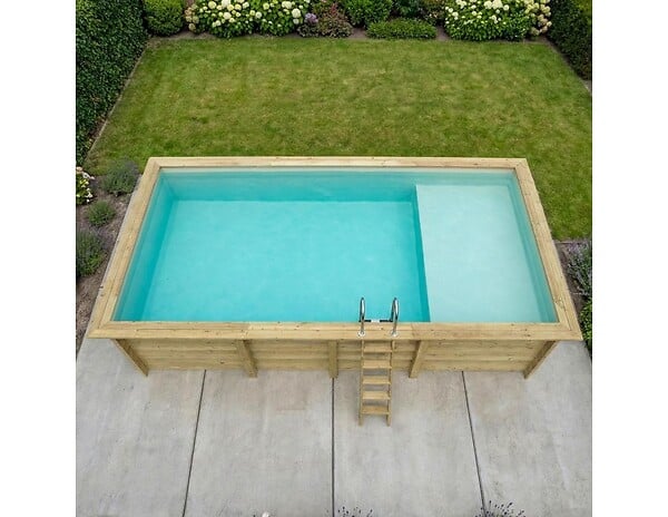 ALTANKA - Piscine hors sol en bois AQUA 7 x 3.75 - H.1.45 m avec plage, sable, fixations à sceller - BAS7308OSPI3+PLA308 - large