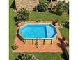 ALTANKA - Piscine hors sol en bois NEMO 7.3 x 3.97 - H.1.45 m avec plage, bleu pâle, fixations à visser - BAS7305OSPL+PLA305 - vignette