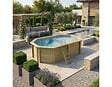 ALTANKA - Piscine hors sol en bois NEMO 5.79 x 3.49 - H.1.45 m avec plage, gris clair, fixations à sceller - BAS7304OSPI2+PLA304 - vignette