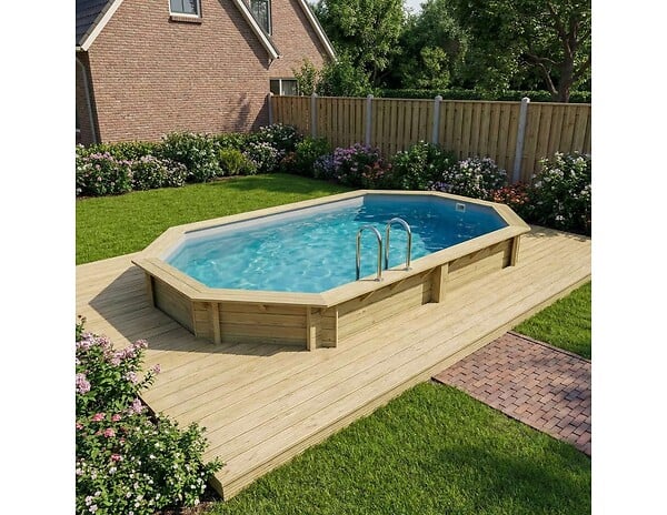ALTANKA - Piscine hors sol en bois NEMO 5.79 x 3.49 - H.1.45 m, gris clair, fixations à sceller - BAS7304OSPI2 - large