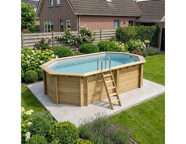 ALTANKA - Piscine hors sol en bois NEMO 5.79 x 3.49 - H.1.45 m, gris clair, fixations à visser - BAS7304OSPL2 - large