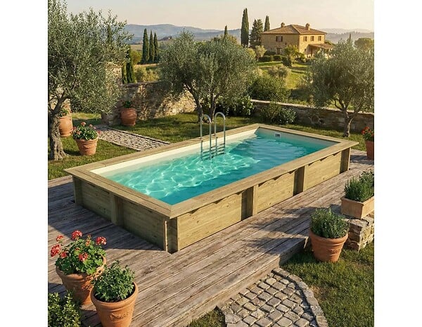 ALTANKA - Piscine hors sol en bois AQUA 6.1 x 2.85 - H.1.31 m, sable, cadre en métal - sans dalle - BAS7307OSPU3 - large