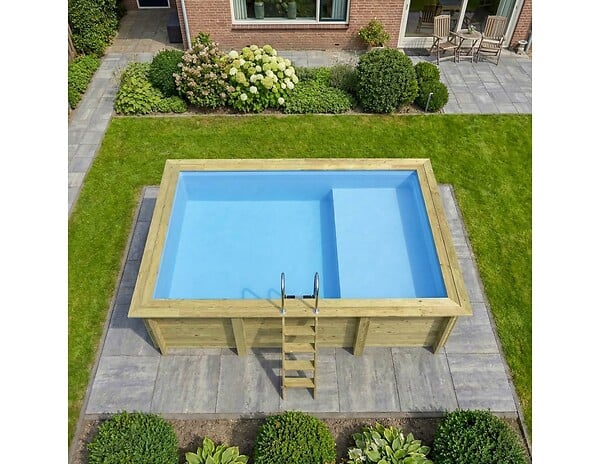 ALTANKA - Piscine hors sol en bois AQUA 4.65 x 2.85 - H.1.24 m avec plage, bleu pâle, fixations à sceller - BAS7306OSPI+PLA306 - large