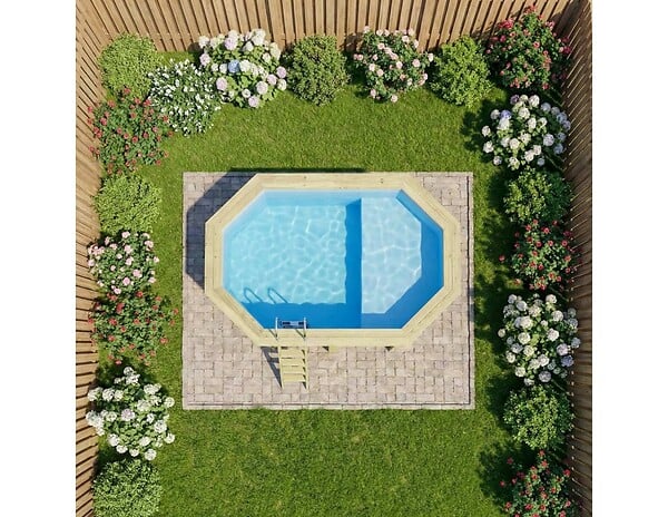 ALTANKA - Piscine hors sol en bois NEMO 4.3 x 3 - H.1.31 m avec plage, bleu pâle, fixations à visser - BAS7303OSPL+PLA303 - large