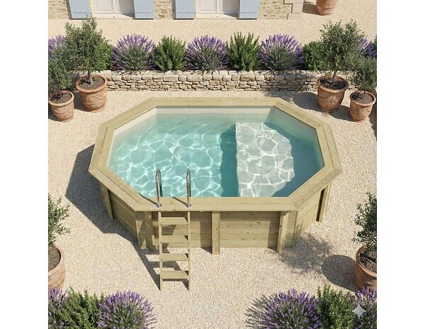 ALTANKA - Piscine hors sol en bois NEMO 4.3 x 3 - H.1.18 m avec plage, sable, fixations à sceller - BAS7302OSPI3+PLA302 - large