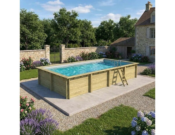 ALTANKA - Piscine hors sol en bois AQUA 8.5 x 4.35 - H.1.45 m, gris clair, fixations à sceller - BAS7309OSPI2 - large