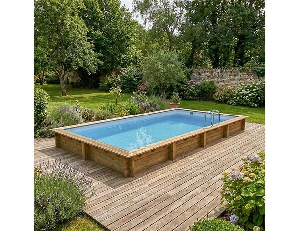 ALTANKA - Piscine hors sol en bois AQUA 8.5 x 4.35 - H.1.45 m, gris clair, fixations à sceller - BAS7309OSPI2 - large
