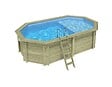 ALTANKA - Piscine hors sol en bois NEMO 5.79 x 3.49 - H.1.45 m avec plage, bleu pâle, fixations à visser - BAS7304OSPL+PLA304 - vignette