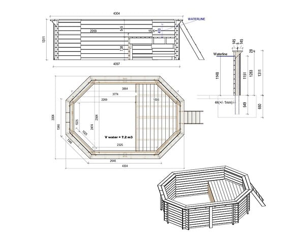ALTANKA - Piscine hors sol en bois NEMO 4.3 x 3 - H.1.31 m avec plage, sable, cadre en métal - sans dalle - BAS7303OSPU3+PLA303 - large
