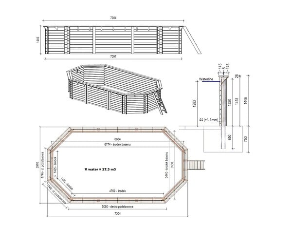 ALTANKA - Piscine hors sol en bois NEMO 7.3 x 3.97 - H.1.45 m, sable, fixations à sceller - BAS7305OSPI3 - large