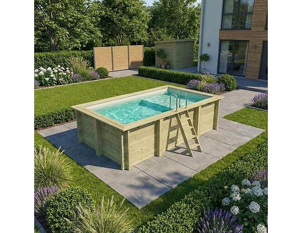ALTANKA - Piscine hors sol en bois AQUA 4.65 x 2.85 - H.1.24 m avec plage, sable, fixations à visser - BAS7306OSPL3+PLA306 - large