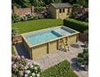 ALTANKA - Piscine hors sol en bois AQUA 7 x 3.75 - H.1.45 m avec plage, gris clair, fixations à visser - BAS7308OSPL2+PLA308 - vignette