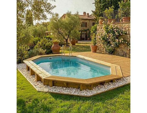 ALTANKA - Piscine hors sol en bois NEMO 4.3 x 3 - H.1.31 m, gris clair, fixations à sceller - BAS7303OSPI2 - large