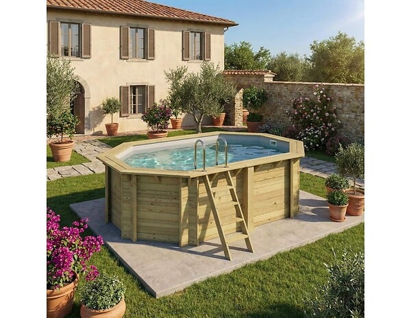 ALTANKA - Piscine hors sol en bois NEMO 4.3 x 3 - H.1.31 m, gris clair, fixations à visser - BAS7303OSPL2 - large