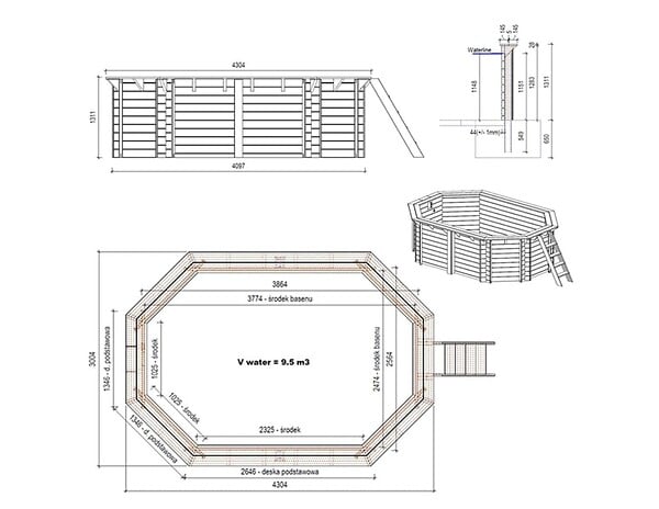 ALTANKA - Piscine hors sol en bois NEMO 4.3 x 3 - H.1.31 m, gris clair, fixations à visser - BAS7303OSPL2 - large